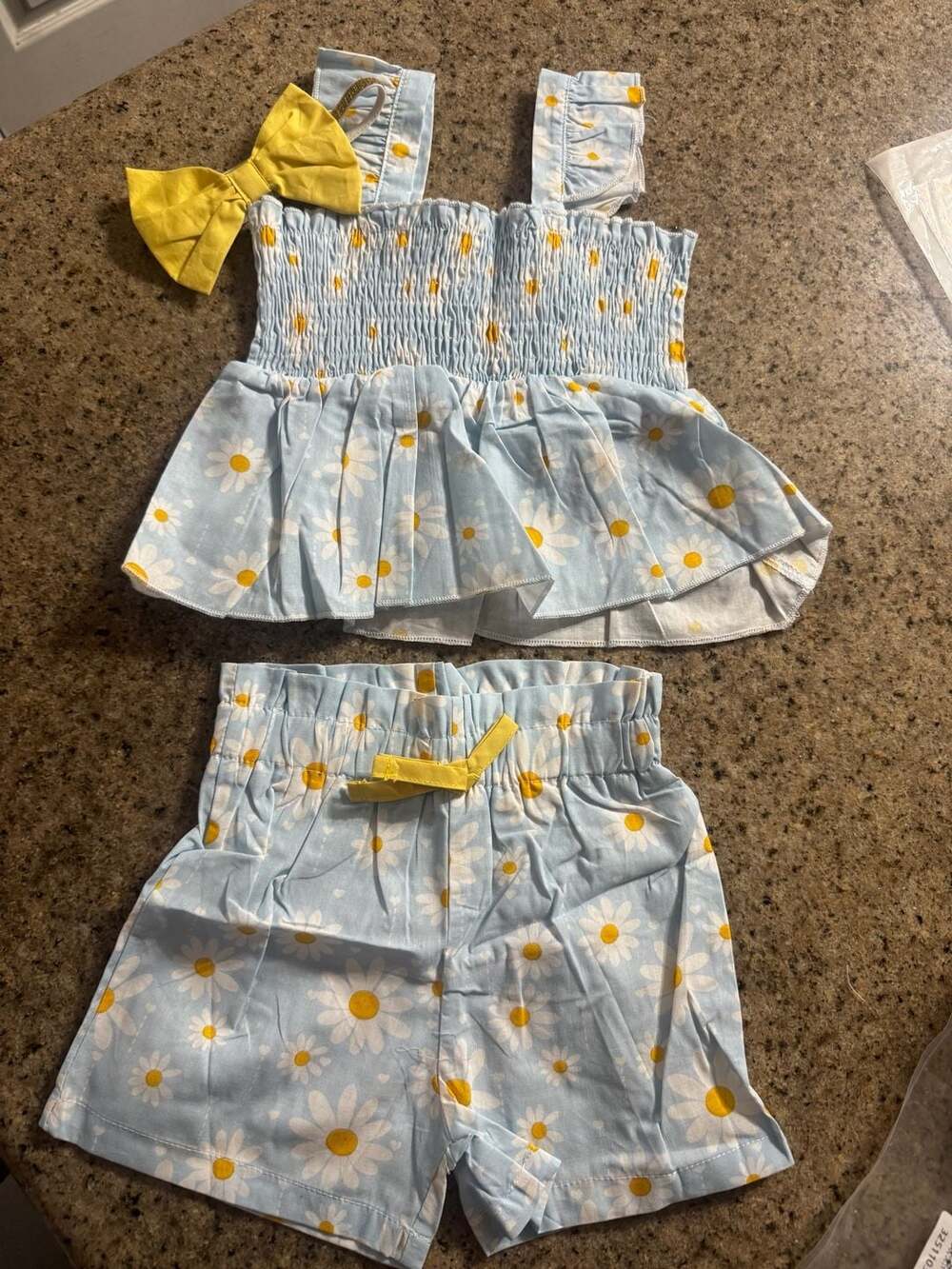 12M Infant Daisy Shorts Set with Headband Blue Floral Outfit